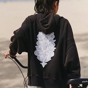 Free People Black and White Oversized Graphic Hoodie
